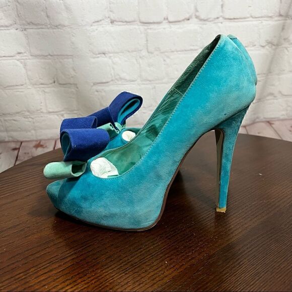JEFFREY CAMPBELL blue suede heels.  Size 7 Vintage style GUC - Picture 9 of 11